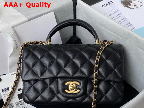 Chanel Mini Classic Handbag with Top Handle Black Lambskin Gold Tone Metal AS2431 Replica