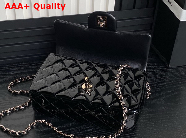 Chanel Mini Classic Handbag with Top Handle Black Patent Calfskin Gold Tone Metal AS2431 Replica