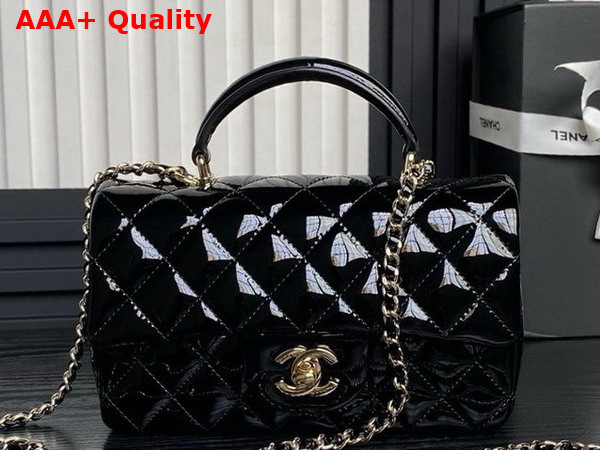 Chanel Mini Classic Handbag with Top Handle Black Patent Calfskin Gold Tone Metal AS2431 Replica