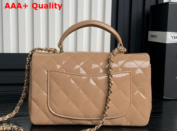 Chanel Mini Classic Handbag with Top Handle Dark Beige Patent Calfskin Gold Tone Metal AS2431 Replica