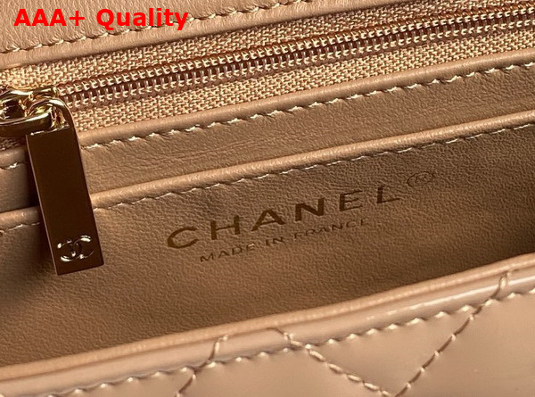 Chanel Mini Classic Handbag with Top Handle Dark Beige Patent Calfskin Gold Tone Metal AS2431 Replica