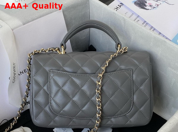 Chanel Mini Classic Handbag with Top Handle Gray Lambskin Gold Tone Metal AS2431 Replica