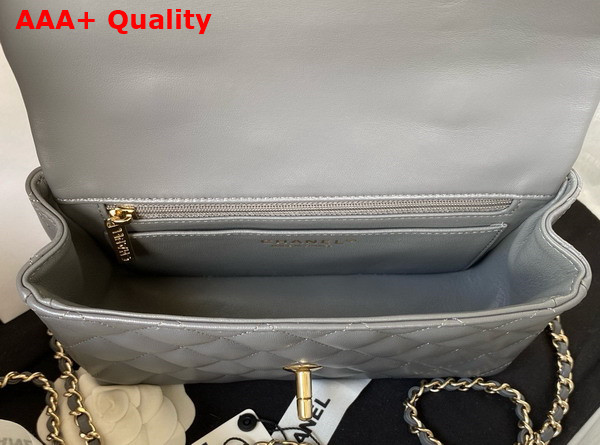 Chanel Mini Classic Handbag with Top Handle Gray Lambskin Gold Tone Metal AS2431 Replica