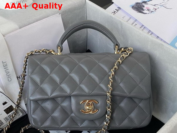 Chanel Mini Classic Handbag with Top Handle Gray Lambskin Gold Tone Metal AS2431 Replica