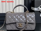 Chanel Mini Classic Handbag with Top Handle Gray Patent Calfskin Gold Tone Metal AS2431 Replica