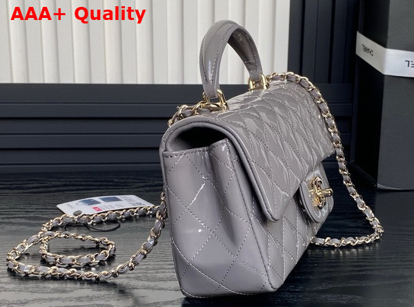 Chanel Mini Classic Handbag with Top Handle Gray Patent Calfskin Gold Tone Metal AS2431 Replica