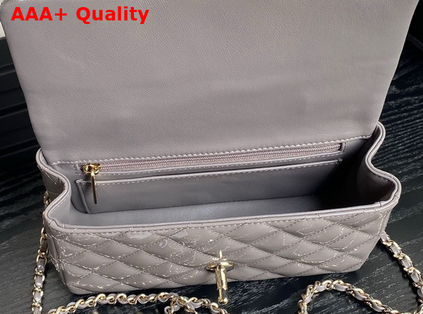 Chanel Mini Classic Handbag with Top Handle Gray Patent Calfskin Gold Tone Metal AS2431 Replica