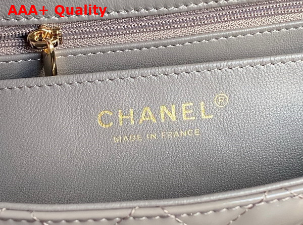 Chanel Mini Classic Handbag with Top Handle Gray Patent Calfskin Gold Tone Metal AS2431 Replica