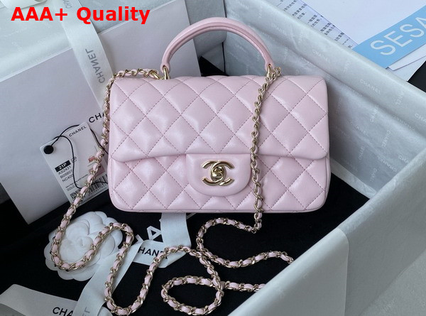 Chanel Mini Classic Handbag with Top Handle Light Pink Lambskin Gold Tone Metal AS2431 Replica