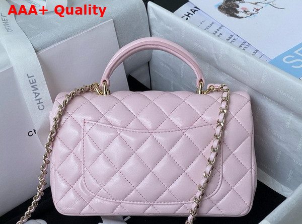 Chanel Mini Classic Handbag with Top Handle Light Pink Lambskin Gold Tone Metal AS2431 Replica