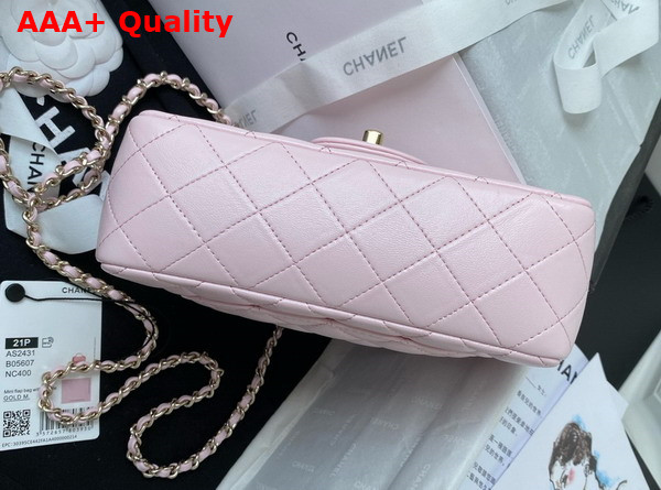 Chanel Mini Classic Handbag with Top Handle Light Pink Lambskin Gold Tone Metal AS2431 Replica