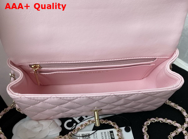 Chanel Mini Classic Handbag with Top Handle Light Pink Lambskin Gold Tone Metal AS2431 Replica