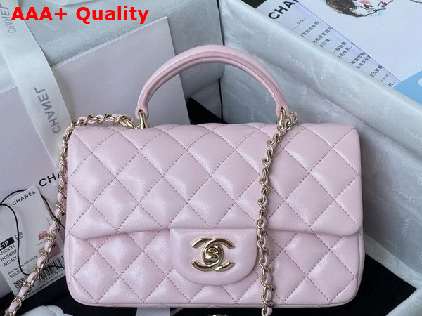 Chanel Mini Classic Handbag with Top Handle Light Pink Lambskin Gold Tone Metal AS2431 Replica