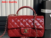 Chanel Mini Classic Handbag with Top Handle Red Patent Calfskin Gold Tone Metal AS2431 Replica