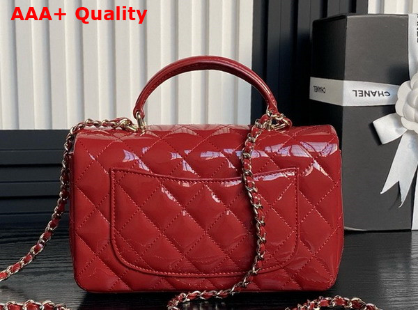 Chanel Mini Classic Handbag with Top Handle Red Patent Calfskin Gold Tone Metal AS2431 Replica