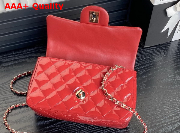 Chanel Mini Classic Handbag with Top Handle Red Patent Calfskin Gold Tone Metal AS2431 Replica