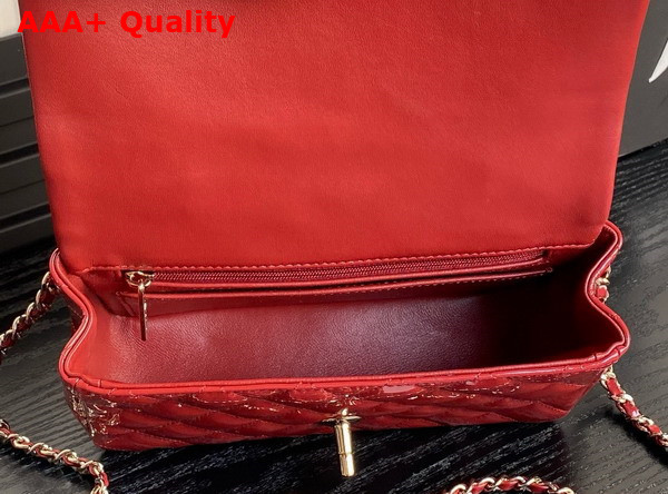 Chanel Mini Classic Handbag with Top Handle Red Patent Calfskin Gold Tone Metal AS2431 Replica