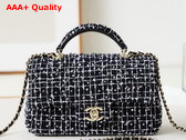 Chanel Mini Classic Handbag with Top Handle Sequin Embroidered Tweed Gold Tone Metal Black White and Silver Ref AS2431 Replica