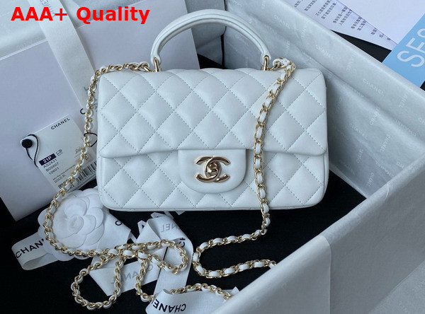 Chanel Mini Classic Handbag with Top Handle White Lambskin Gold Tone Metal AS2431 Replica