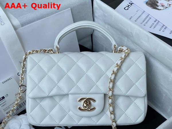 Chanel Mini Classic Handbag with Top Handle White Lambskin Gold Tone Metal AS2431 Replica