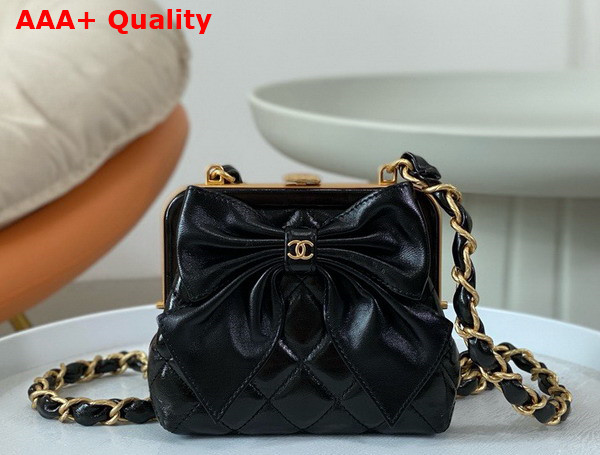 Chanel Mini Clutch with Bow Black Shiny Lambskin Replica