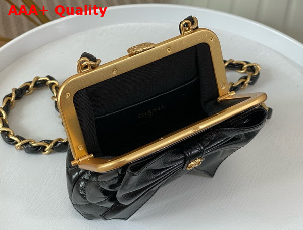 Chanel Mini Clutch with Bow Black Shiny Lambskin Replica