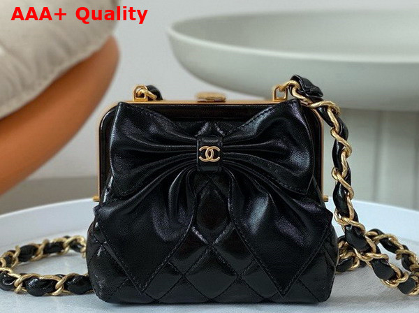 Chanel Mini Clutch with Bow Black Shiny Lambskin Replica