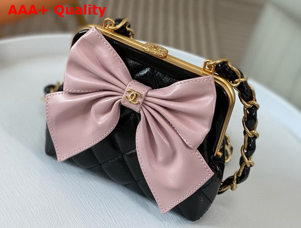 Chanel Mini Clutch with Bow Black and Pink Shiny Lambskin Replica