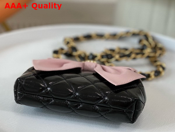 Chanel Mini Clutch with Bow Black and Pink Shiny Lambskin Replica