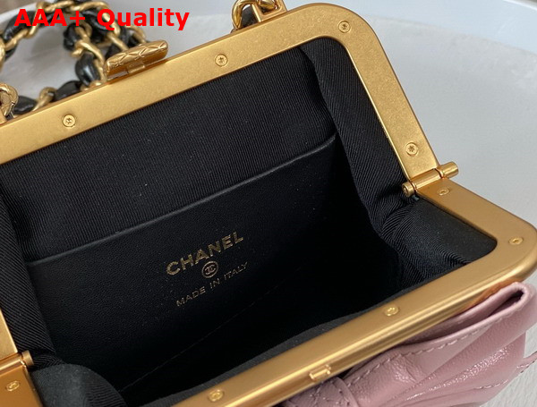 Chanel Mini Clutch with Bow Black and Pink Shiny Lambskin Replica