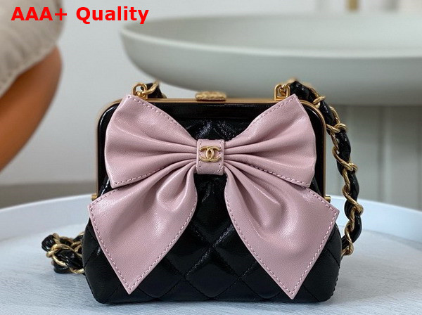 Chanel Mini Clutch with Bow Black and Pink Shiny Lambskin Replica