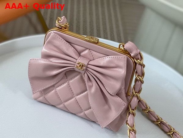 Chanel Mini Clutch with Bow Pink Shiny Lambskin Replica