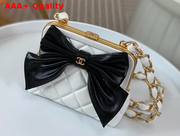 Chanel Mini Clutch with Bow White and Black Shiny Lambskin Replica