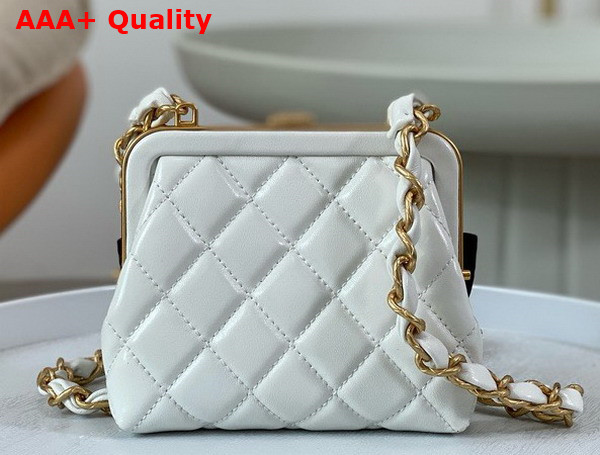 Chanel Mini Clutch with Bow White and Black Shiny Lambskin Replica