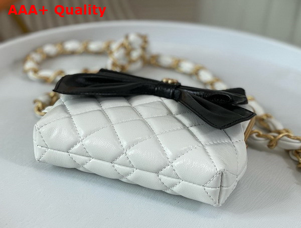 Chanel Mini Clutch with Bow White and Black Shiny Lambskin Replica