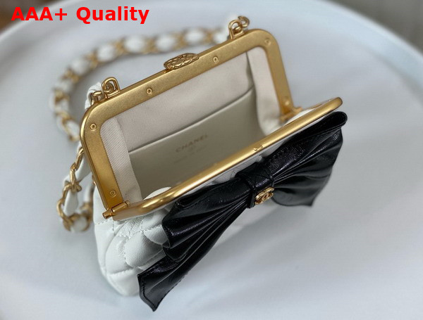 Chanel Mini Clutch with Bow White and Black Shiny Lambskin Replica