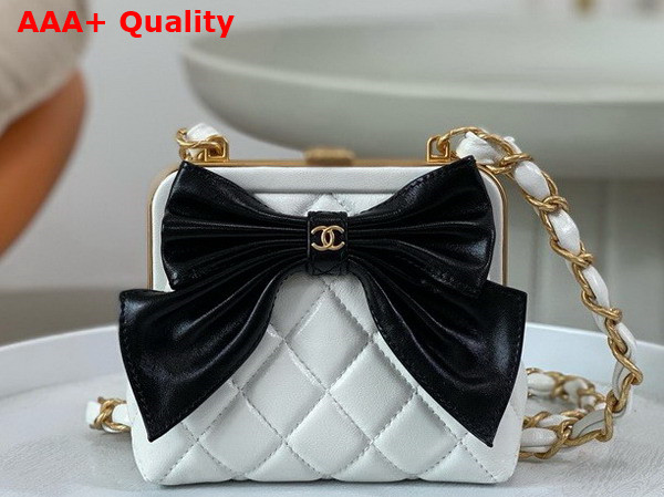 Chanel Mini Clutch with Bow White and Black Shiny Lambskin Replica