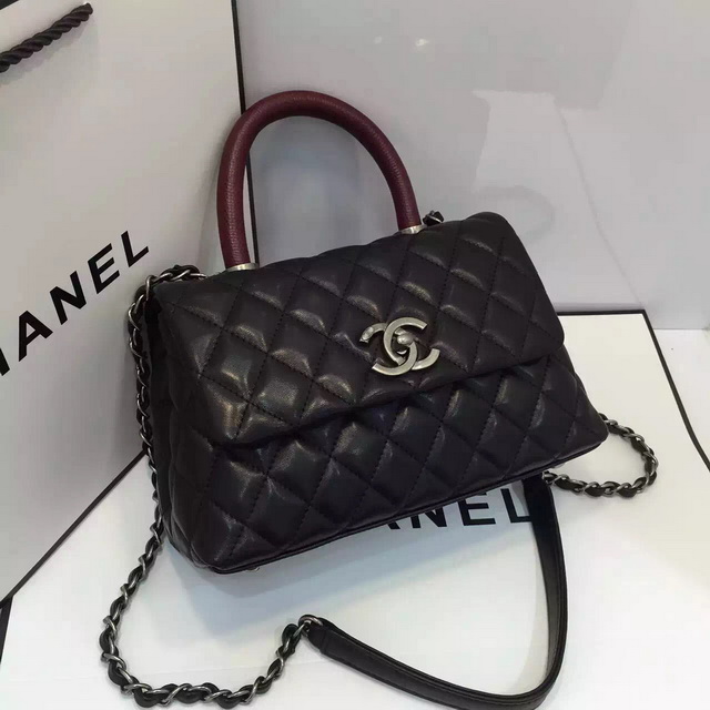 Chanel Mini Coco Handle Bag Black Lambskin Lizard Handle for Sale