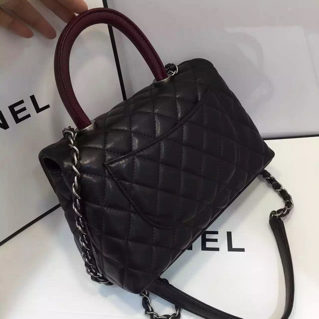 Chanel Mini Coco Handle Bag Black Lambskin Lizard Handle for Sale