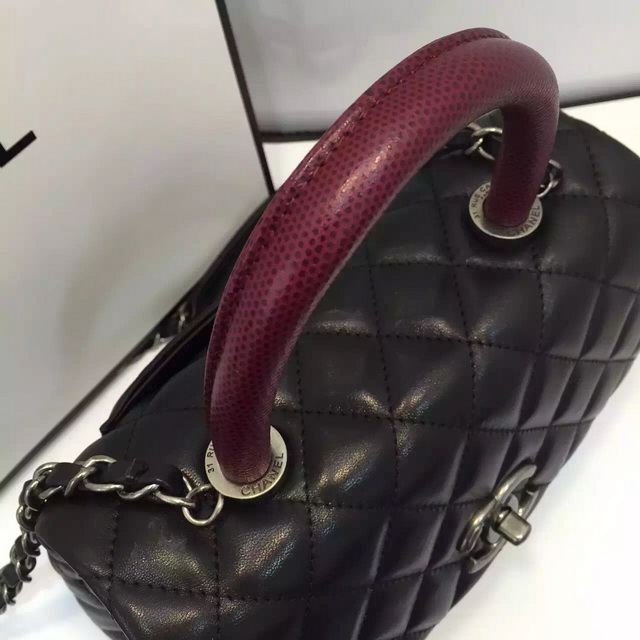 Chanel Mini Coco Handle Bag Black Lambskin Lizard Handle for Sale