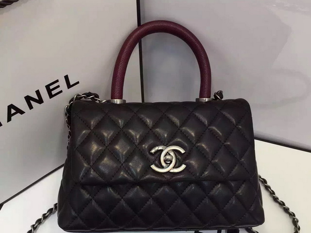 Chanel Mini Coco Handle Bag Black Lambskin Lizard Handle for Sale