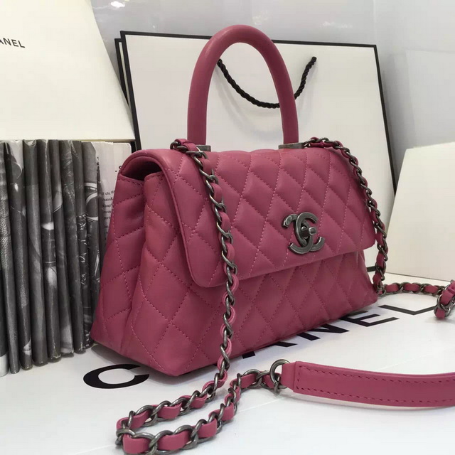 Chanel Mini Coco Handle Bag Fuchsia Lambskin for Sale