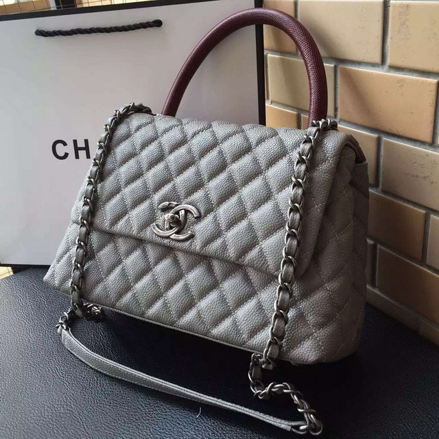 Chanel Mini Coco Handle Bag Grey Caviar and Lizard for Sale