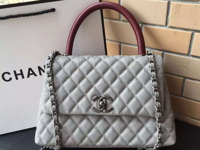 Chanel Mini Coco Handle Bag Grey Caviar and Lizard for Sale