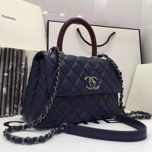 Chanel Mini Coco Handle Bag Navy Blue Lambskin for Sale