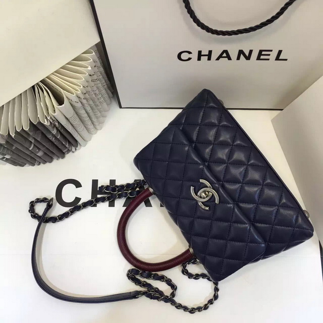 Chanel Mini Coco Handle Bag Navy Blue Lambskin for Sale