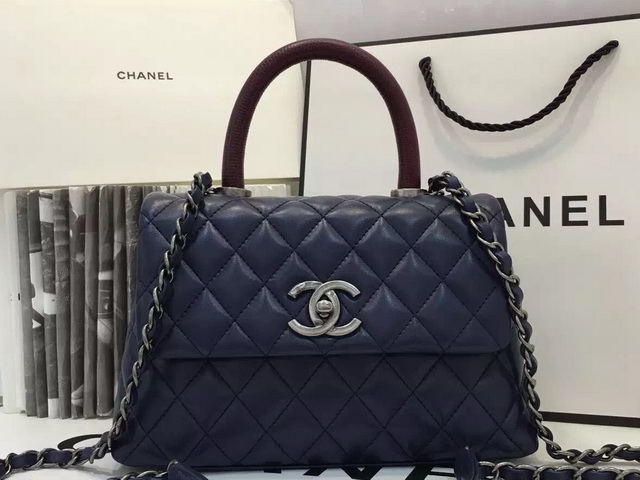 Chanel Mini Coco Handle Bag Navy Blue Lambskin for Sale