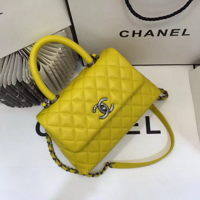 Chanel Mini Coco Handle Bag Yellow Lambskin for Sale