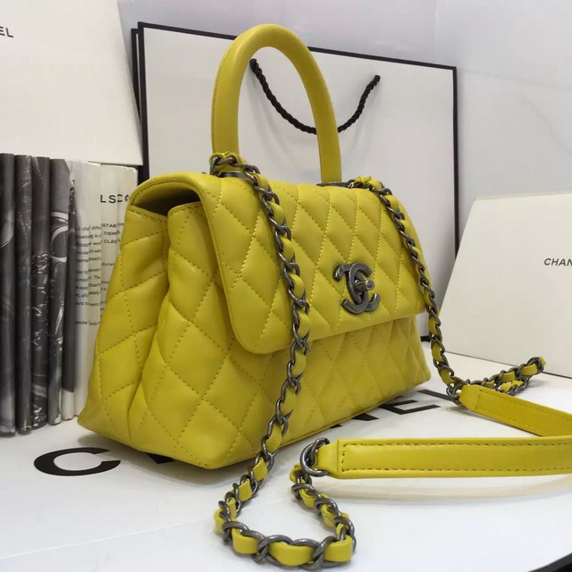 Chanel Mini Coco Handle Bag Yellow Lambskin for Sale