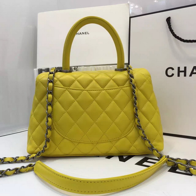 Chanel Mini Coco Handle Bag Yellow Lambskin for Sale